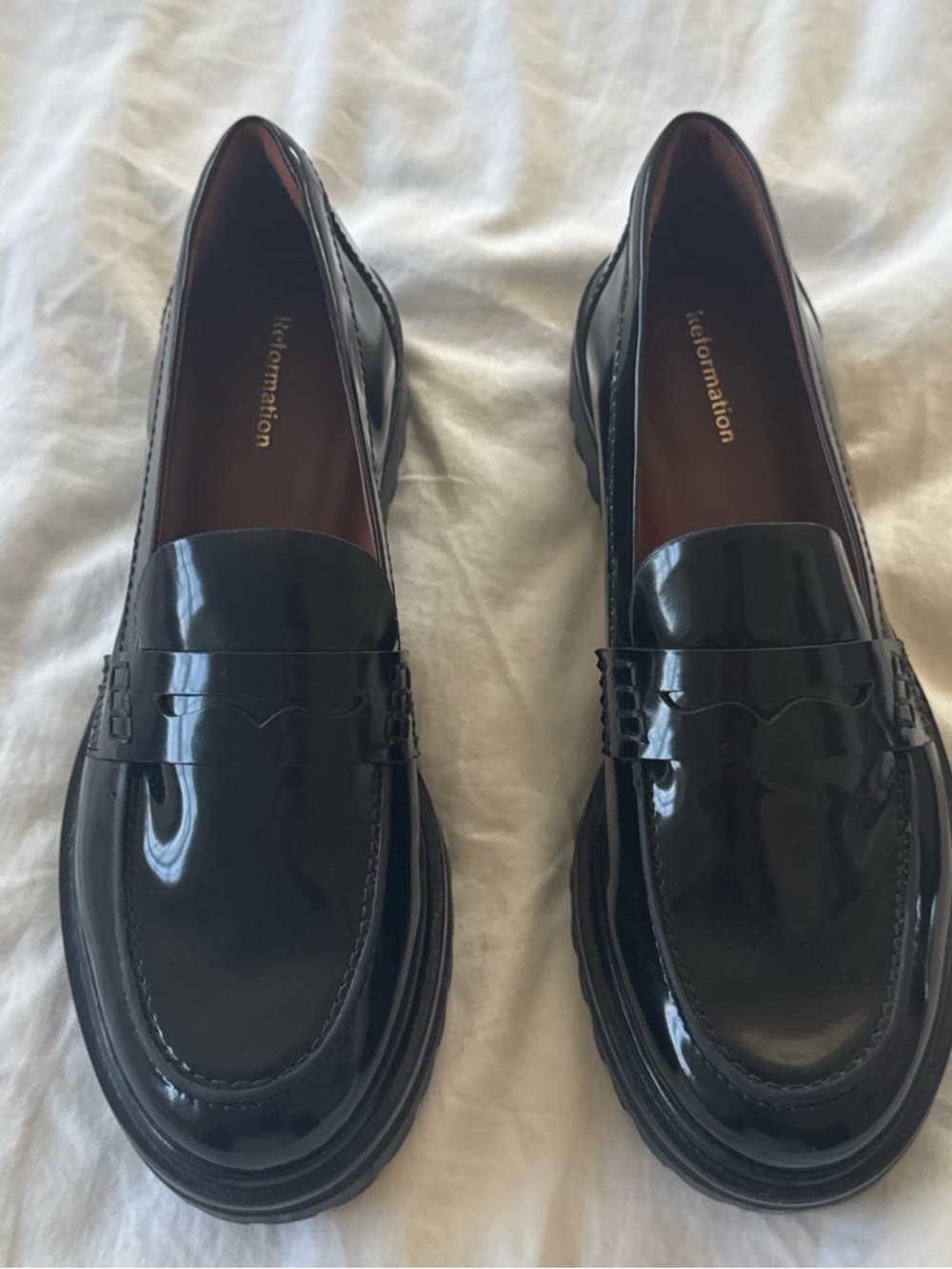 Reformation Black Patent Penny Loafers